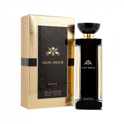 Perfume Mon Privé RIIFFS com embalagem dourada e rótulo preto