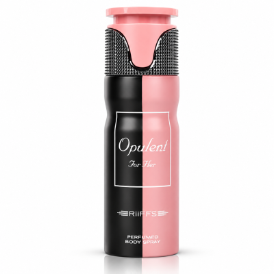 Frasco de spray corporal preto e rosa Opulent For Her com tampa rosa