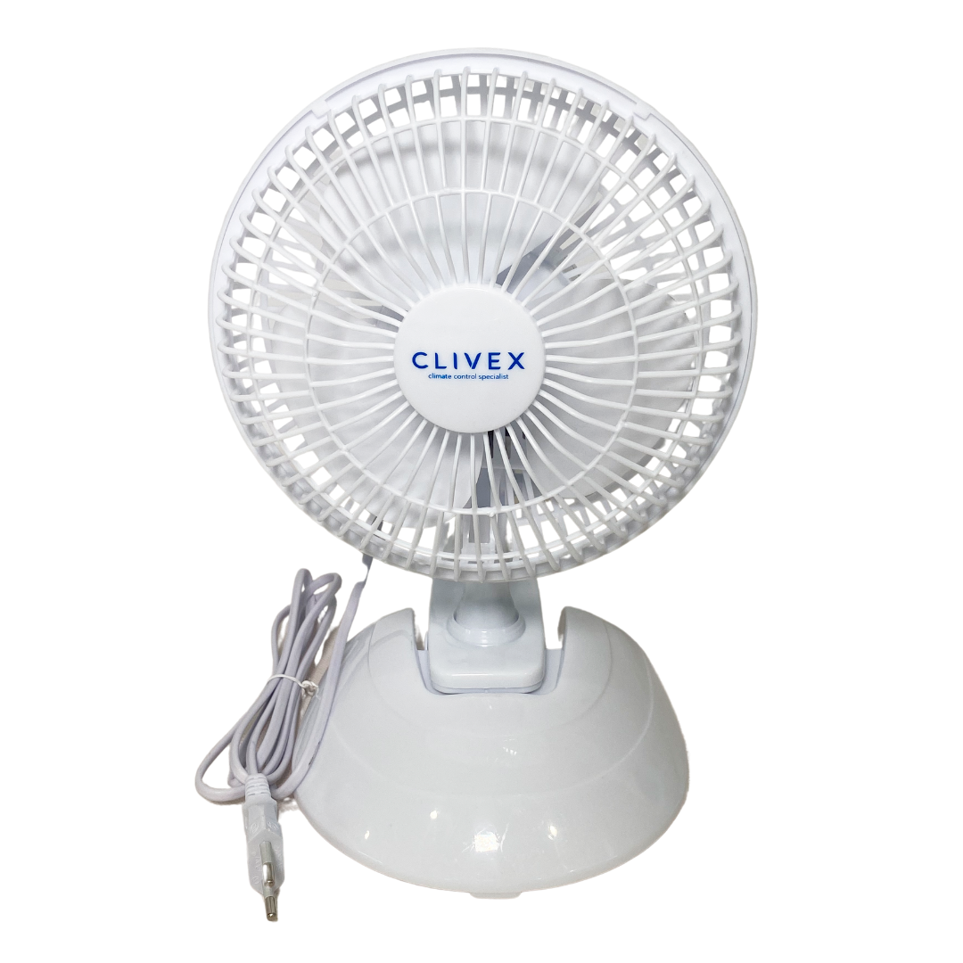 Ventoinha Clivex Clip com base 15cm (15W) Ventoinha elétrica de mesa branca CLIVEX com cabo