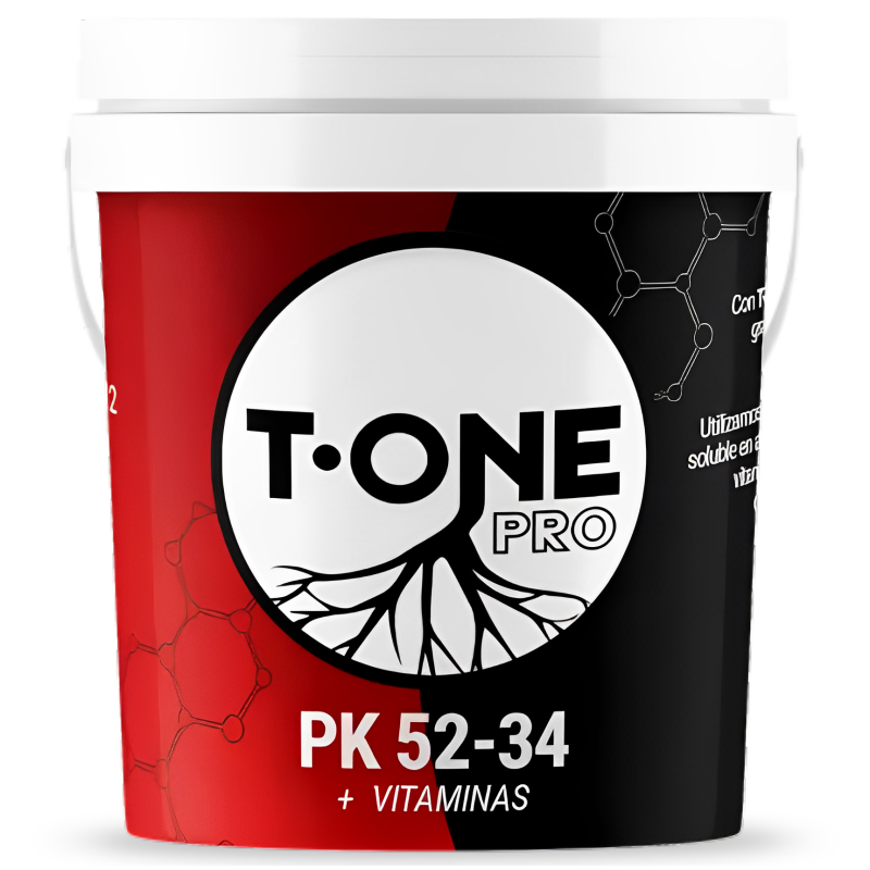 T-One Pro PK 52-34 + Vitaminas Embalagem plástica branca com rótulo vermelho e preto de produto T·ONE PRO PK 52-34 + VITAMINAS