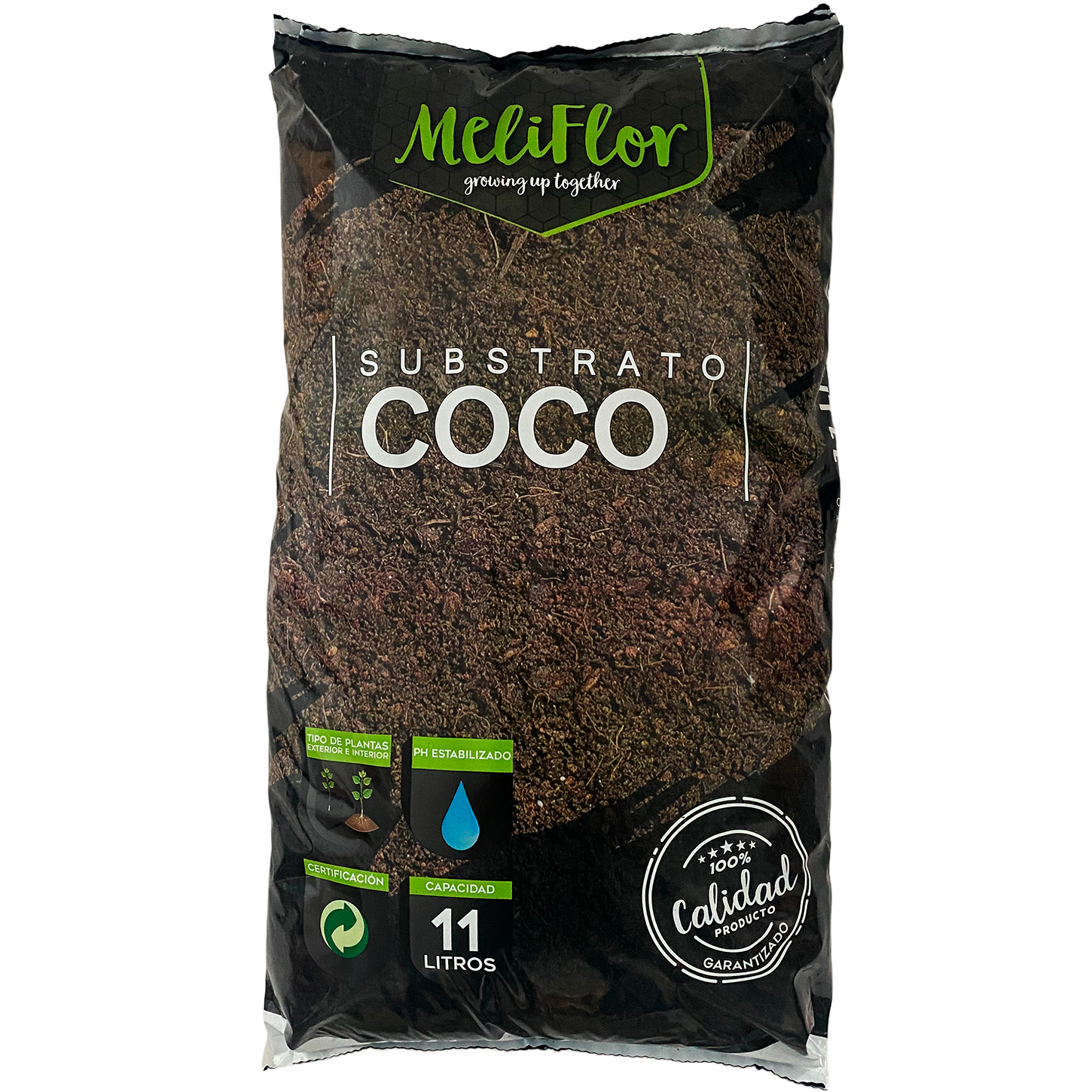 Substrato Meliflor Coco 11 L Saco preto de substrato de coco Meliflor de 11 litros