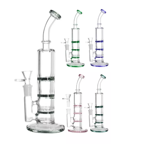 Heisenberg DUDE X3 Cinco bongs de vidro transparentes com detalhes coloridos em fundo branco