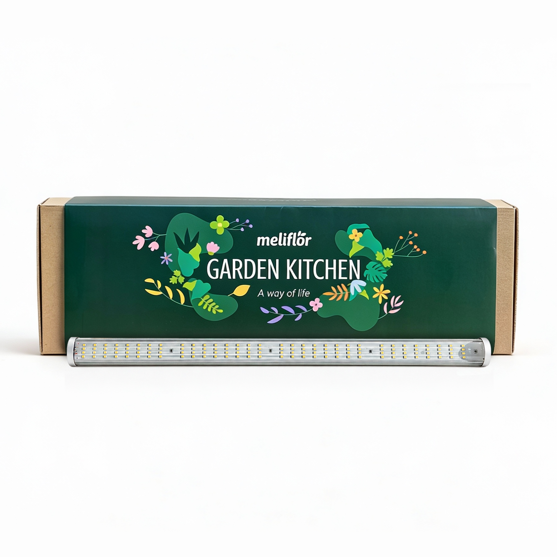 Kit Meliflor Garden Kitchen + Iluminação Caixa verde com design floral e barra de luz LED