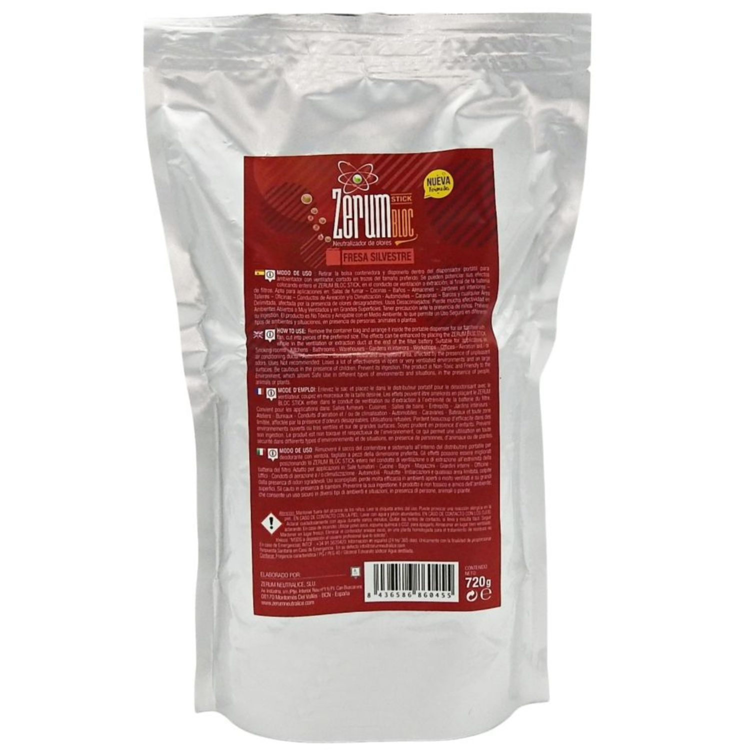 Zerum-Bloc Stick 920 g Embalagem com rótulo vermelho de produto neutralizador de odores Ze-rum Bloc stick