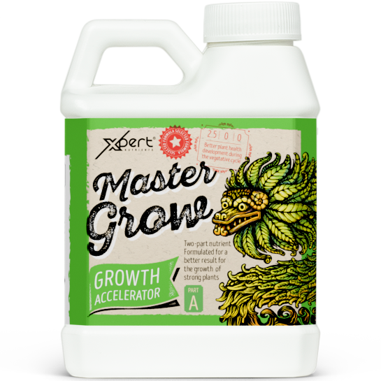 Xpert Nutrients Master Grow A+B Frasco branco com rótulo Master Grow e ilustração de dragão verde