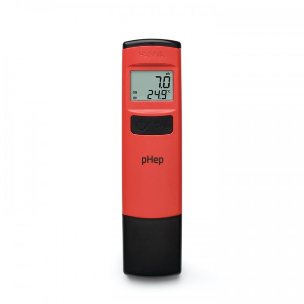 Medidor Ph Hanna HI98107 Medidor digital de pH vermelho e preto com ecrã a mostrar 7.0 pH e 24.9°C