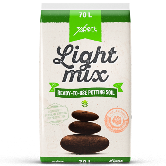 Xpert Nutrients Light Mix 70L Saco branco e verde de terra para vasos Light mix com capacidade de 70 litros