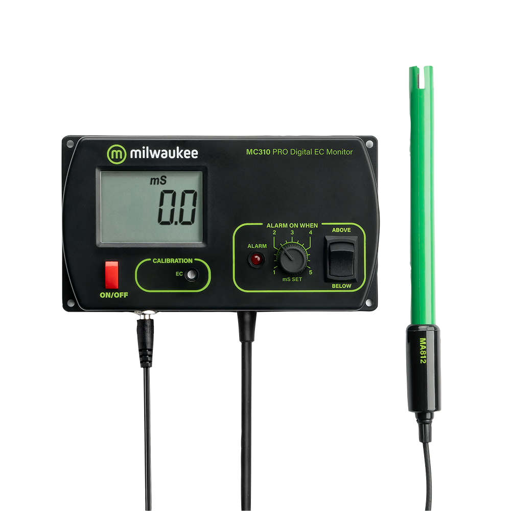 Milwaukee medidor de EC contínuo de parede (MC310) Medidor digital Milwaukee MC310 PRO Digital EC Monitor com ecrã LCD, botões e sonda verde