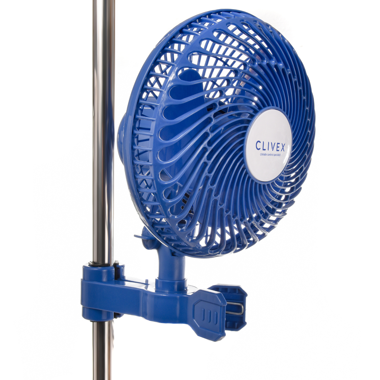 Ventoinha Clivex Clip Oscilante 23cm 20W Ventoinha azul com grelha plástica e logótipo CLIVEX no centro
