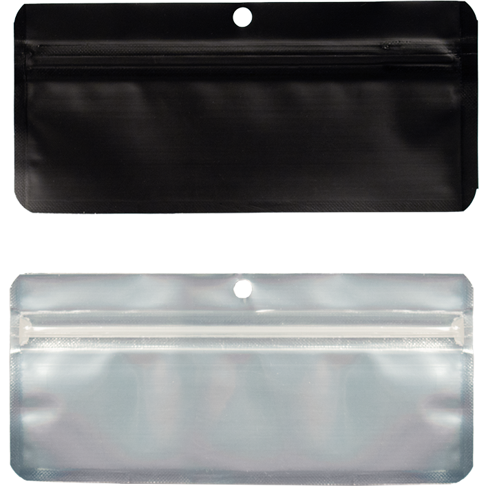 Bolsas Zip Anti-odor Preto Edibles 7x15cm (Pack 50 uds) Embalagens plásticas preta e prateada com fecho zip e furo para pendurar
