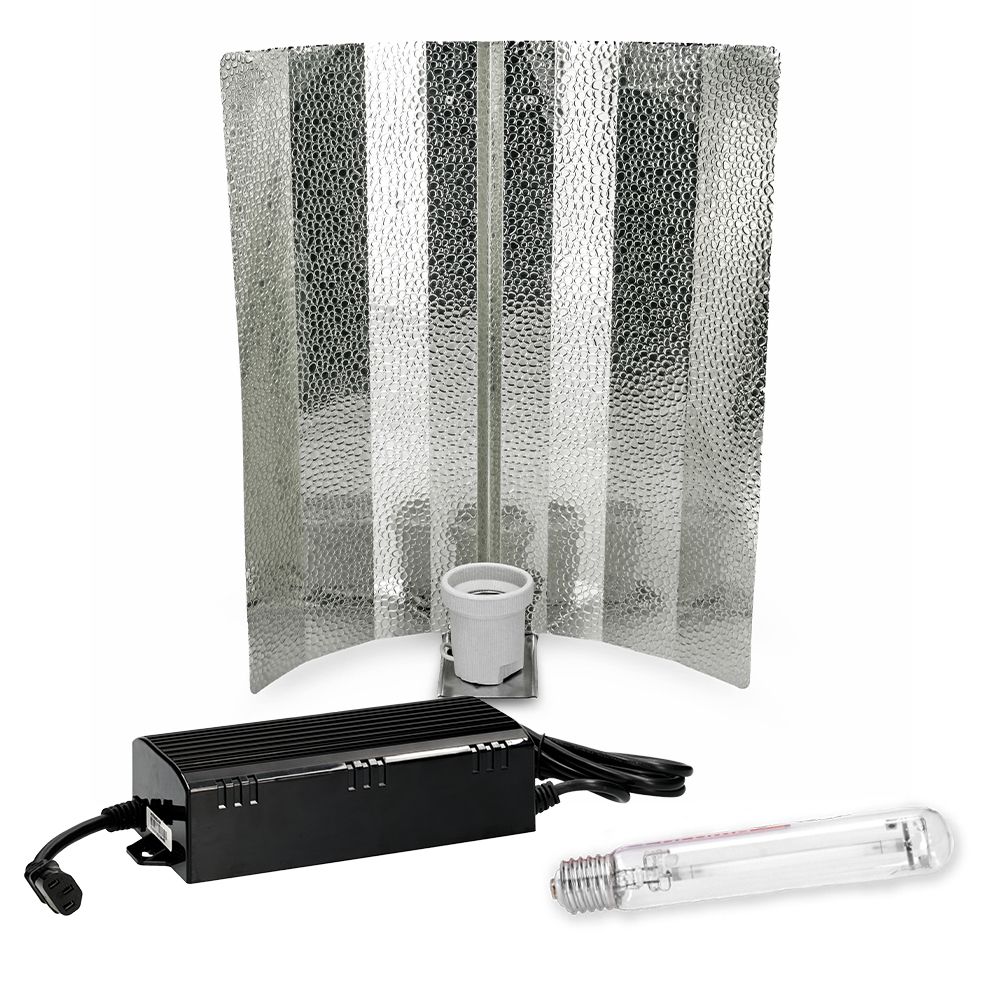 Kit 600W X-LITE HPS Hammertone Kit de iluminação para cultivo com refletor metálico, lâmpada tubular e transformador preto
