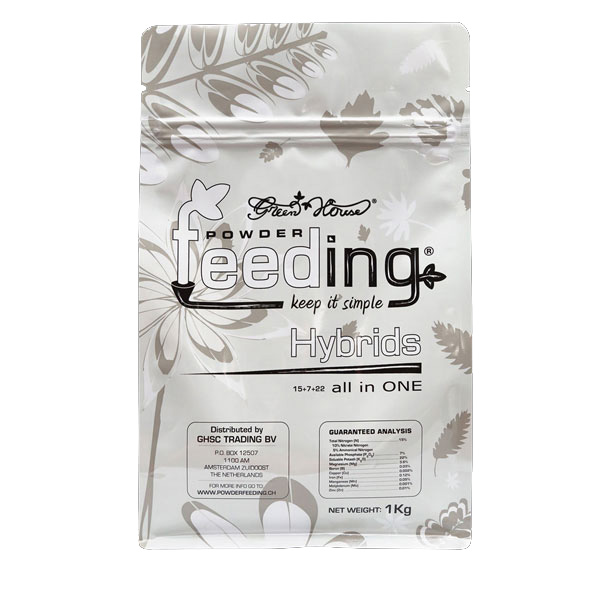 Green House Powder Feeding Hibridas 2,5Kg Pacote branco com padrão floral cinzento do fertilizante Green House Feeding Hybrids