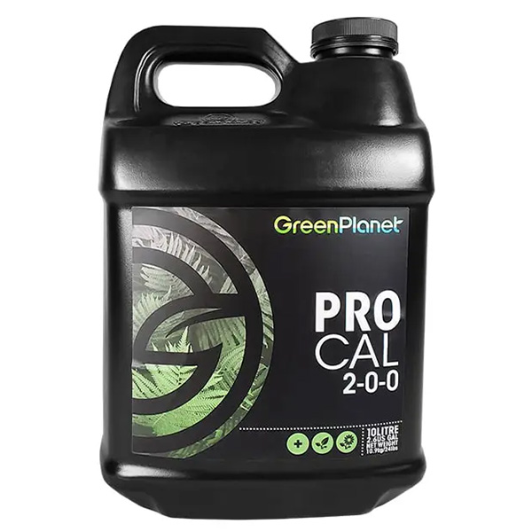 Pro - Cal - 10 lt. Green Planet Nutrients Recipiente plástico preto com rótulo GreenPlanet PRO CAL 2-0-0