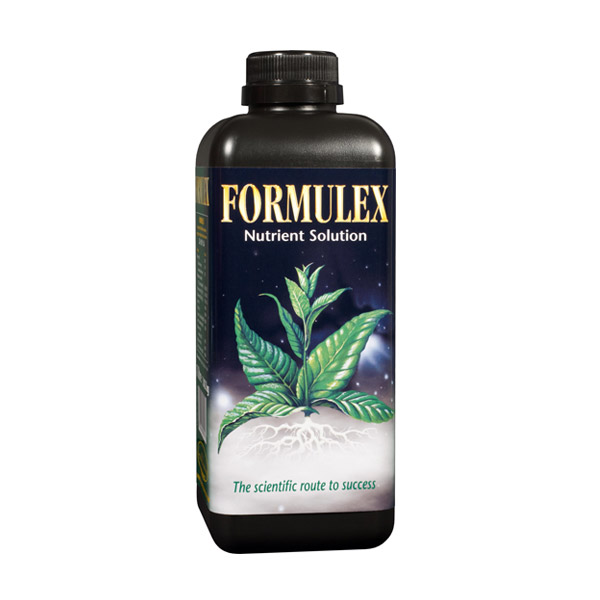 Formulex 100 ml. Growth Technology Frasco preto de solução nutritiva Formulex com planta e texto na etiqueta