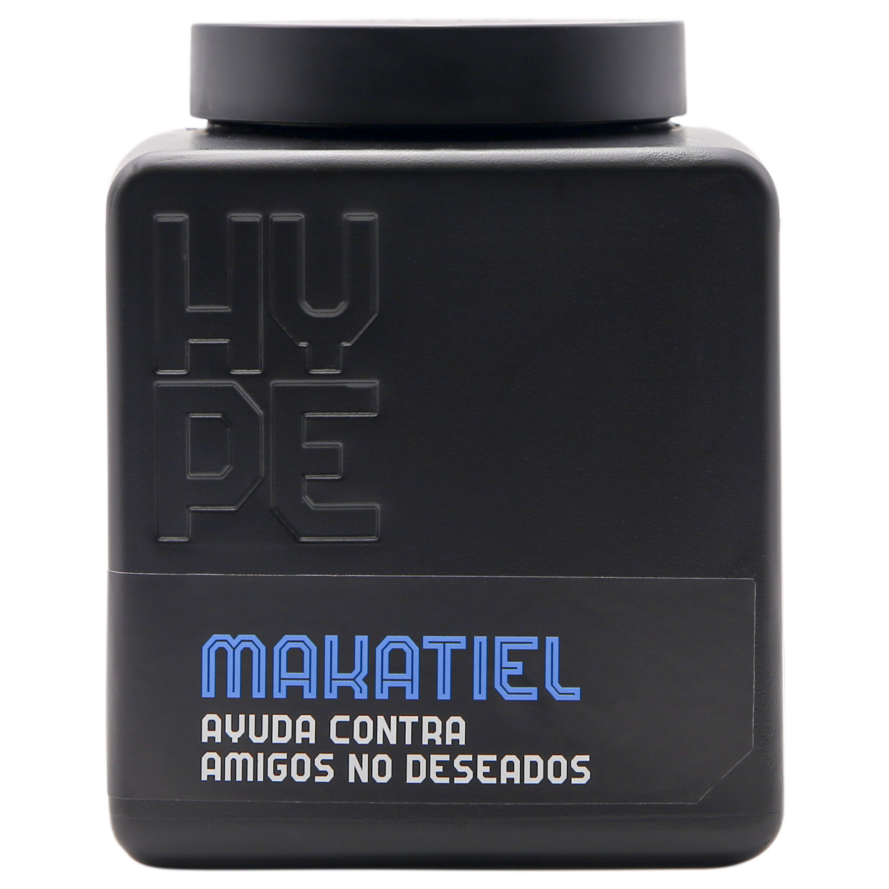 Makatiel (Fungos) - 1.25 L Frasco preto fosco com tampa e etiqueta com texto azuis e brancos