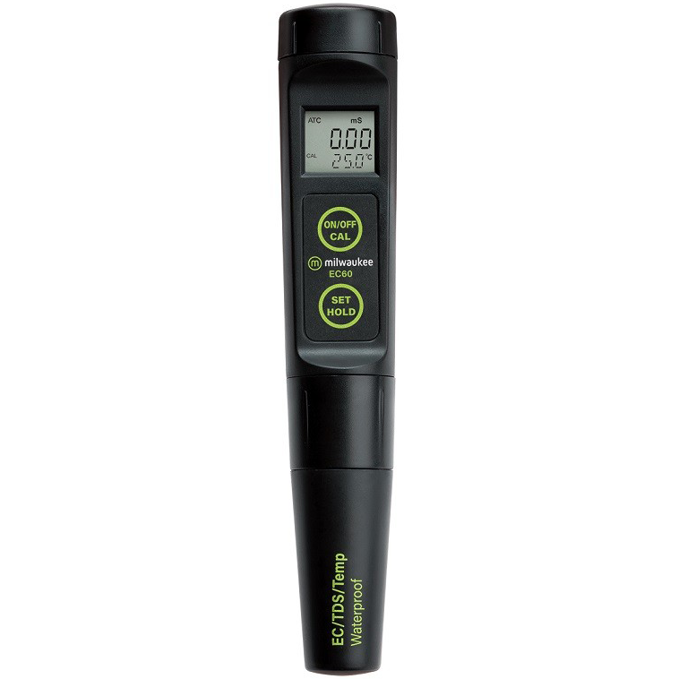 Milwaukee Medidor EC/TDS/Temperatura Waterproof (EC60) Calibracion Automatica Medidor de condutividade elétrica Milwaukee EC100 preto com visor digital e botões verdes