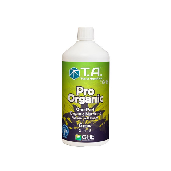 Pro Organic Grow 500ml Frasco branco de fertilizante orgânico líquido com rótulo verde e preto
