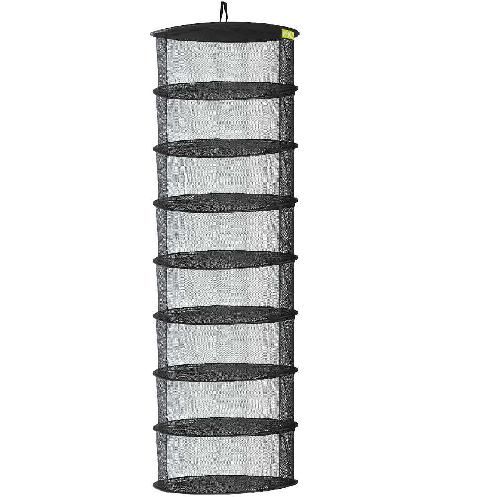 Garden Highpro Prodry Basic Dryer Mesh (8 Shelves) Estante suspensa de rede preta com oito prateleiras circulares.
