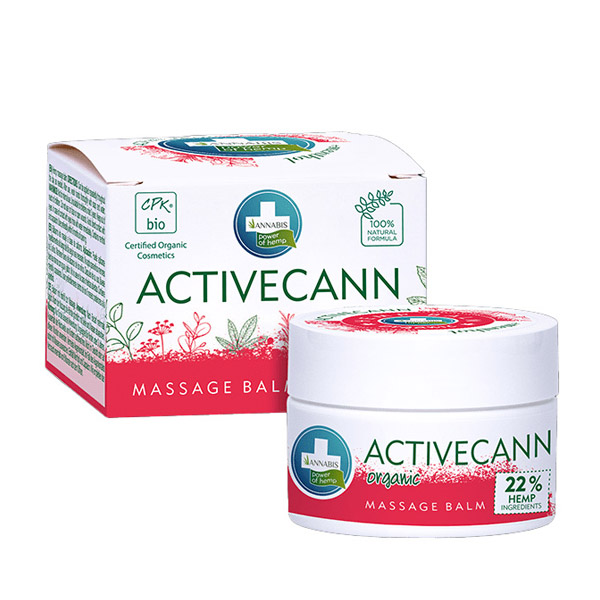 Activecann Balsamo 50 ml. Annabis Creme de massagem Activecann frasco branco com tampa e caixa branca e vermelha