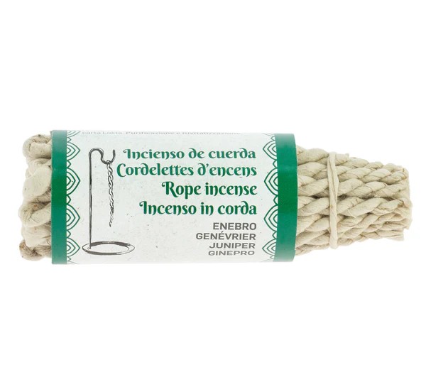 Incenso en Corda Enebro 24 Cordas Pacote de incenso em corda bege com rótulo branco e verde