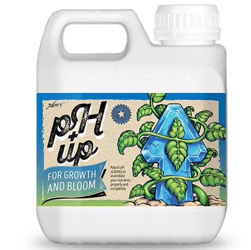 Xpert Nutrients Ph Up frasco branco com rótulo colorido pH up para crescimento e floração