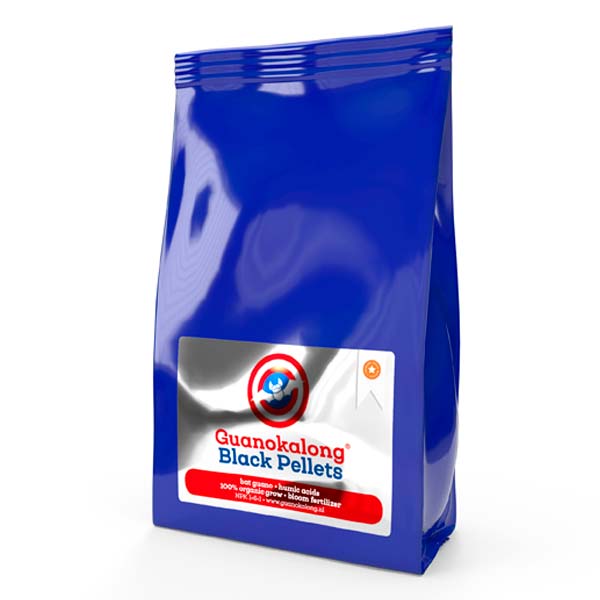 Black Pellets 500gr Saco azul de pellets pretos Guanokalong com etiqueta branca