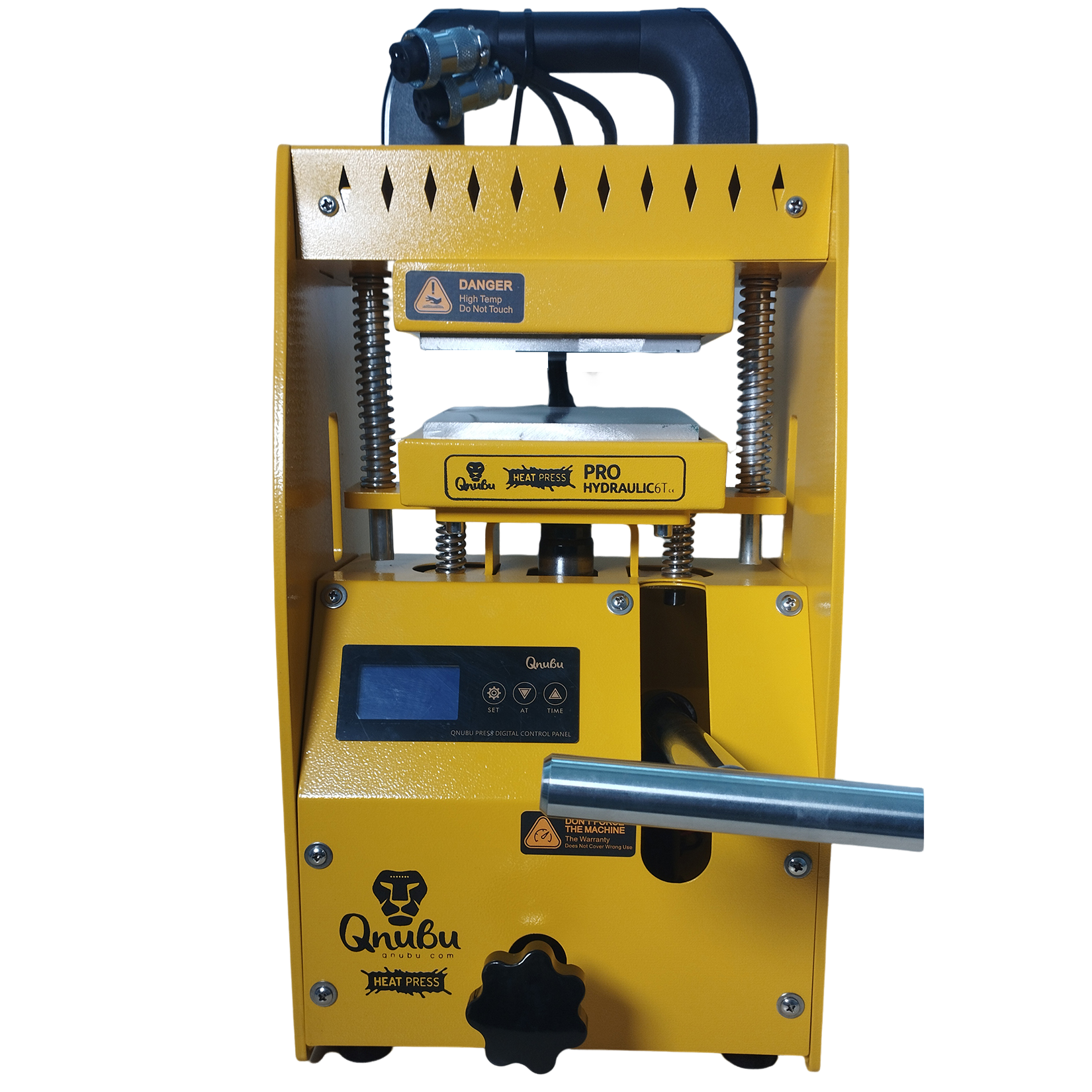 Prensa Qnubu Press Pro Hidráulica 6 Toneladas placas 12x12cm Prensa térmica hidráulica amarela com ecrã digital