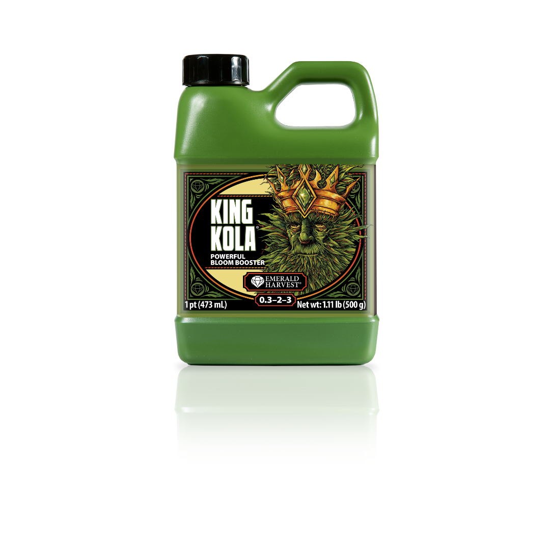 KING KOLA 500ml EMERALD HARVEST Frasco verde King Kola com rótulo e tampa preta