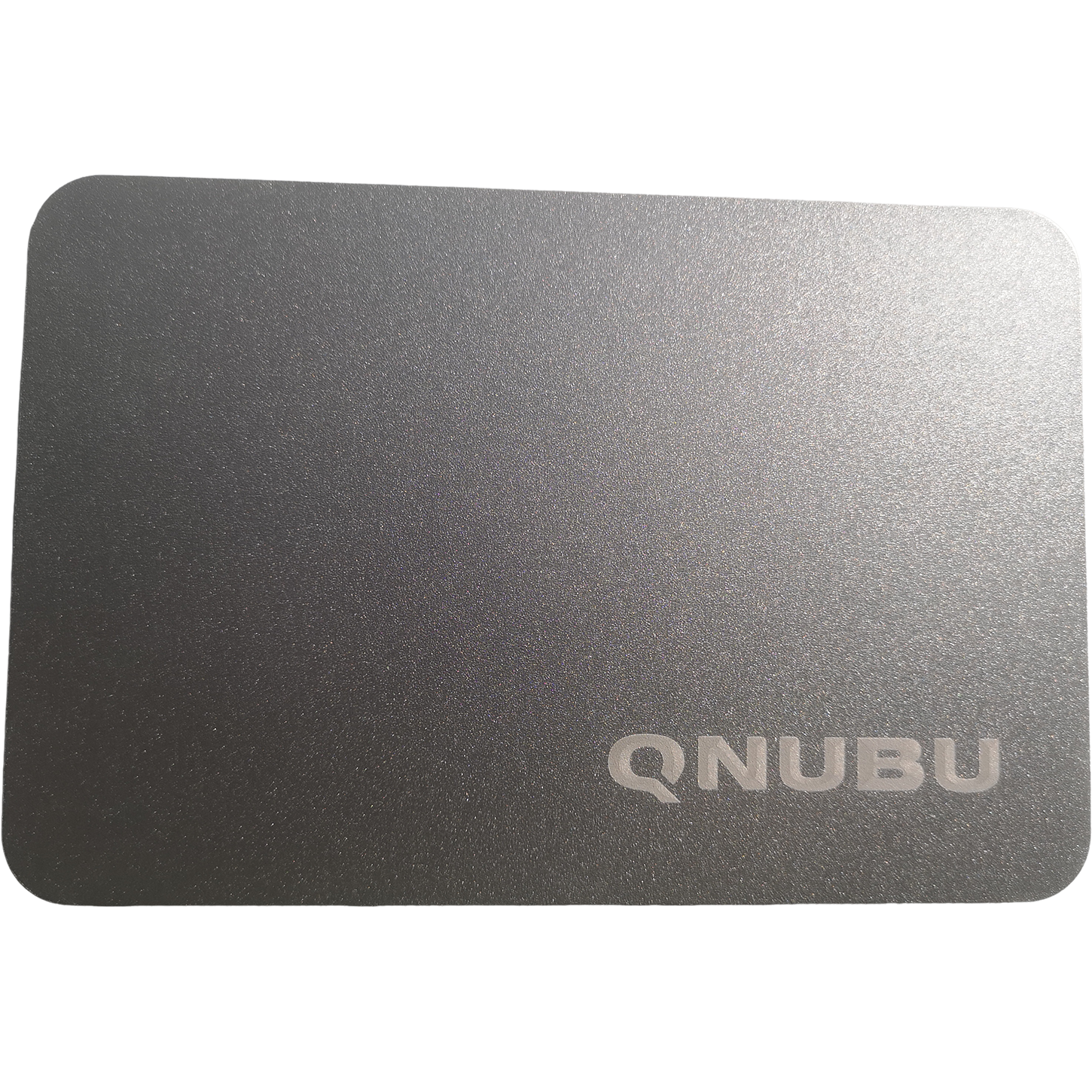 Chapa Qnubu fria para Rosin (15.3 × 10.2 × 0.5 cm) Tapete para rato cinza escuro com texto QNUBU