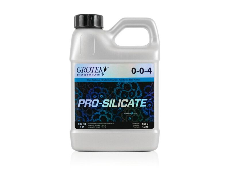 GROTEK Pro-Silicate 500ml Recipiente de plástico cinza com rótulo azul e preto e texto GROTEK Pro-Silicate