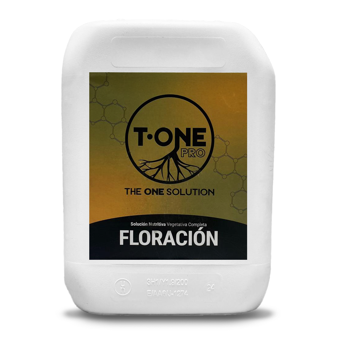T-One Pro Floração Recipiente plástico branco com etiqueta amarela e preta de solução nutritiva para plantas