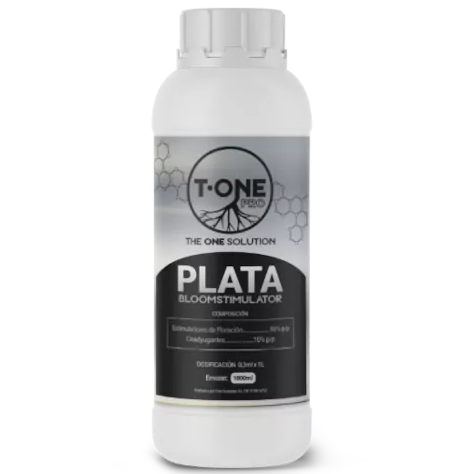 T-One Pro Plata Estimulador Frasco branco com rótulo cinza e preto do produto PLATA BLOOMSTIMULATOR da T-ONE PROS