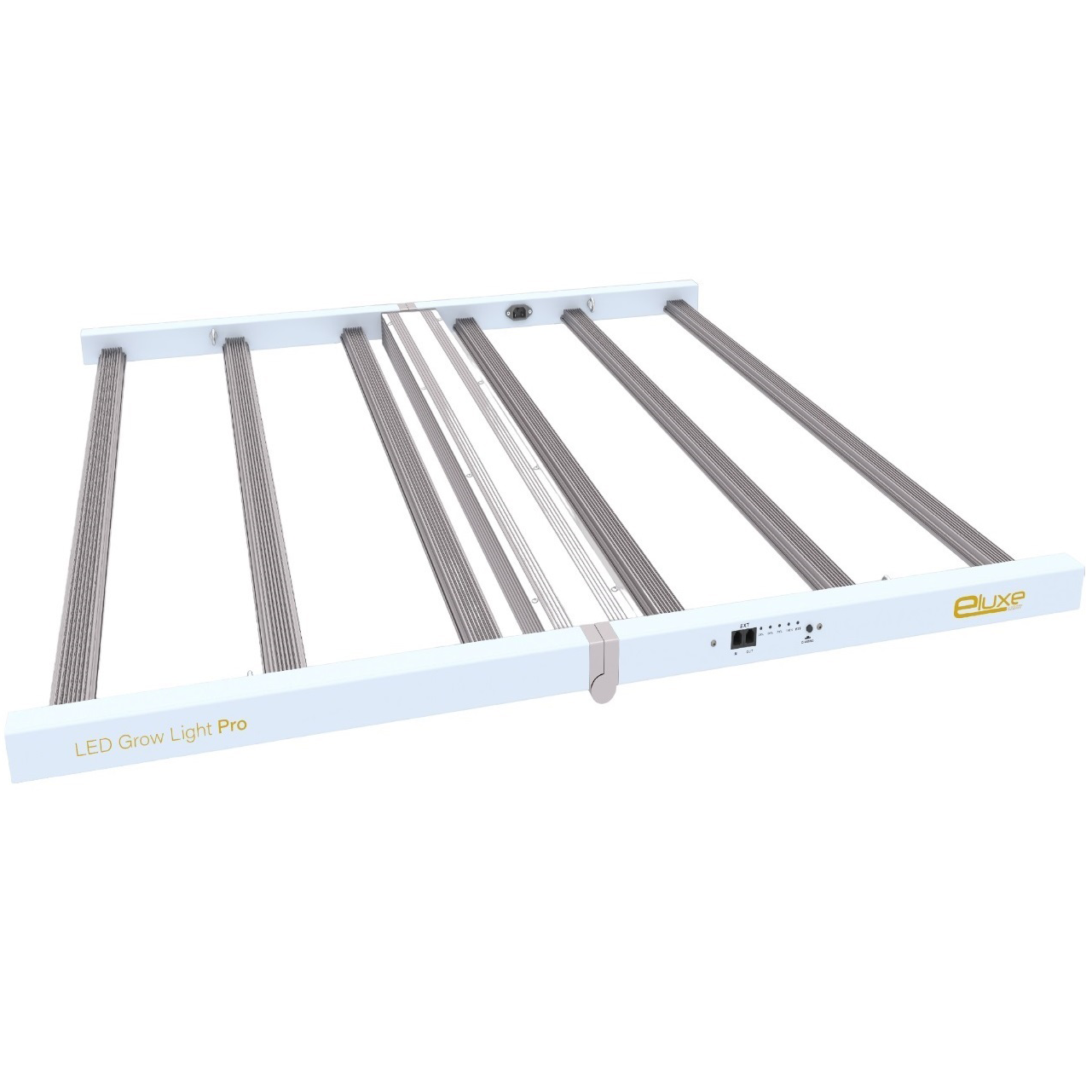 Eluxe Light Pro 720W Luz LED cultivação profissional branca com barras cinzentas e texto dourado