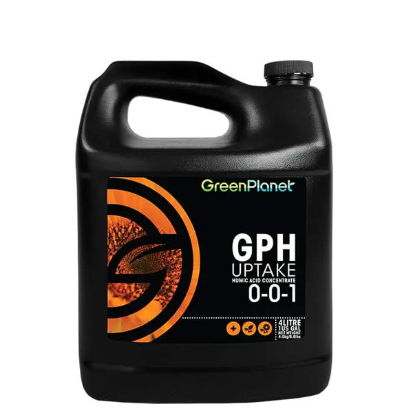GPH Humic Acid - 4 lt. Green Planet Nutrients Recipiente preto de plástico com rótulo GreenPlanet GPH UPTAKE
