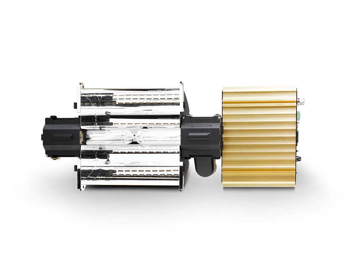 Dimlux Expert Series 630W Dual Full Spectrum refletor LED em alumínio dourado e prata com lâmpadas tubulares