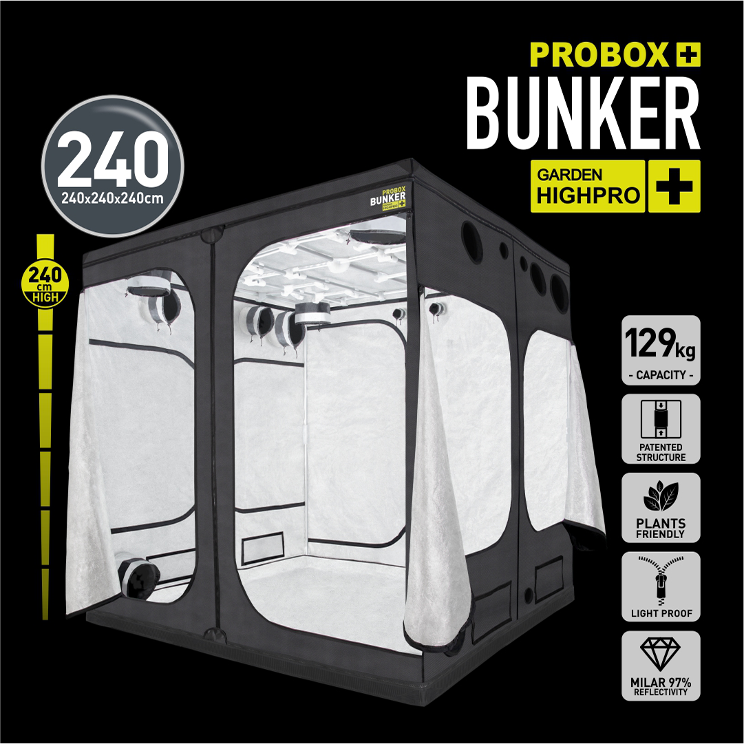 Garden Highpro Bunker Cabinet Tenda de cultivo preta e branca Probox Bunker 240x240x240 cm com janelas