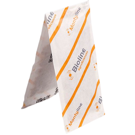 Montyline - 500 Sacos Gemini - 250.000 Indivíduos - Amblyseius montdorensis (Trips / Mosca Branca) Saco branco com texto Montyline BioLine Biosciences em laranja e cinza