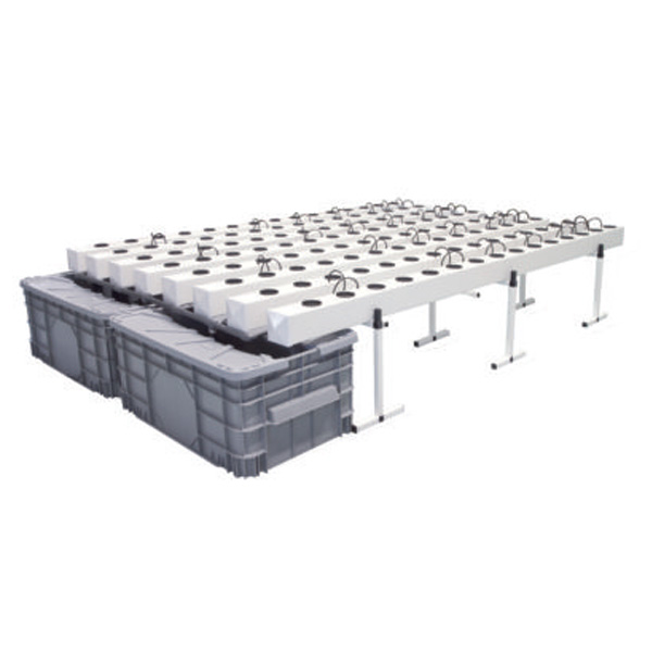 GROWSTREAM 120 (48/72h) Sistema hidropónico branco com caixas cinzentas e pernas ajustáveis