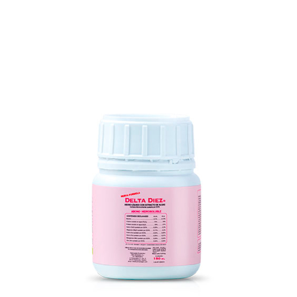 Delta Diez Frasco branco com rótulo rosa e texto DELTA DIEZ