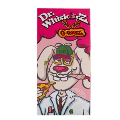Pacote rosa de papel de enrolar com ilustração de coelho branco a fumar e texto Dr. Whisk 3-Z