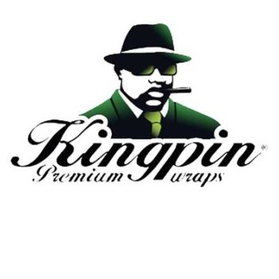 Logótipo Kingpin Premium wraps com figura masculina e texto em fundo branco