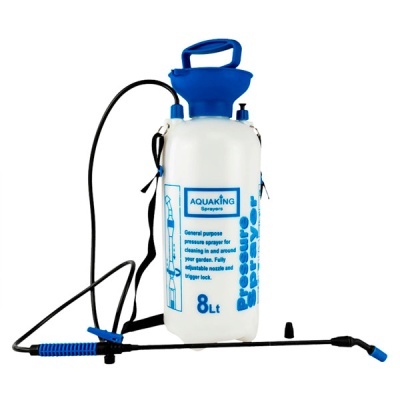 Pulverizador de pressão branco e azul AQUAKING Sprayers 8 litros com mangueira e pistola