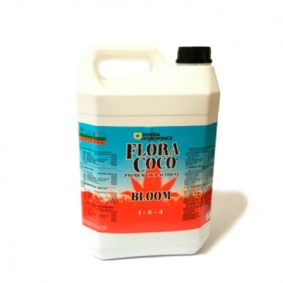 Recipiente plástico Flora Coco Bloom com rótulo azul e vermelho