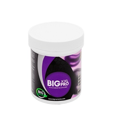 Frasco de suplemento BIG XXL PRO com rótulo preto e roxo