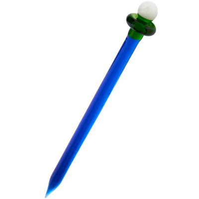 Cavilha decorativa de vidro azul com topo verde e bola branca