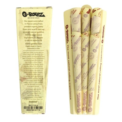 Cones pré-enrolados G-ROLLZ em papel orgânico, embalagem branca
