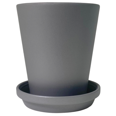 Vaso de plantas cinzento mate com prato