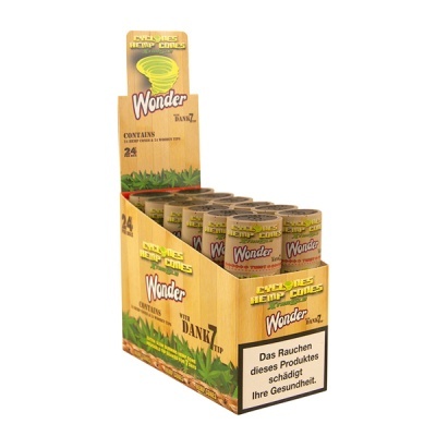 Expositor de cones Wonder com embalagem castanha, verde e texto em alemão