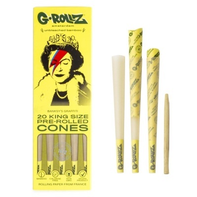 Caixa amarela G-ROLLZ com cones pré-enrolados em bambu King Size