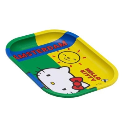 Tabuleiro de plástico colorido com tema Hello Kitty e texto AMSTERDAM